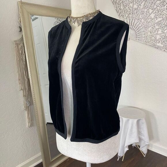 Early 2000's Black Open Front Witchy Whimsygoth Velvet Vest Top L / 12 - Picture 3 of 8